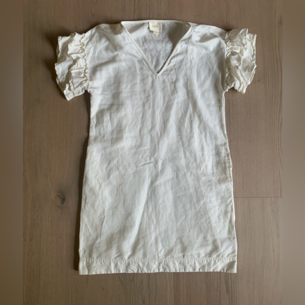 Anthropologie Maeve Linen Dress XS Ruffle Sleeve Ivory Cottagecore Americana USA